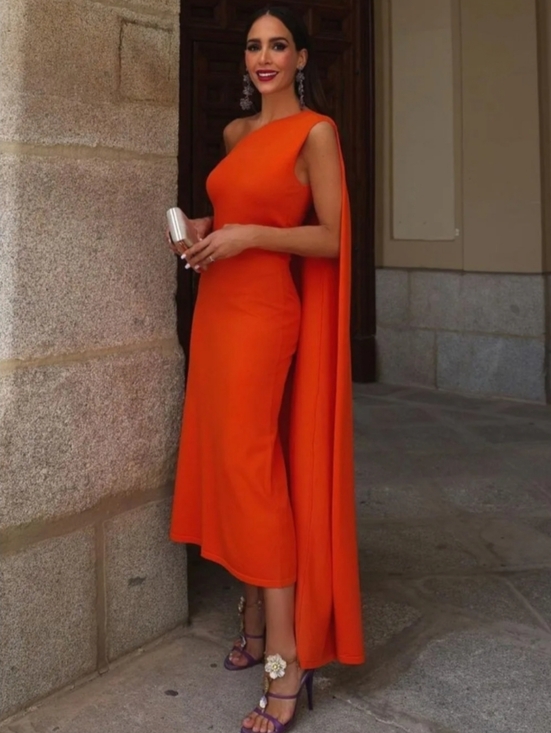 Zara Dresses & Skirts - ZARA LONG KNIT CAPE DRESS ORANGE SIZE M